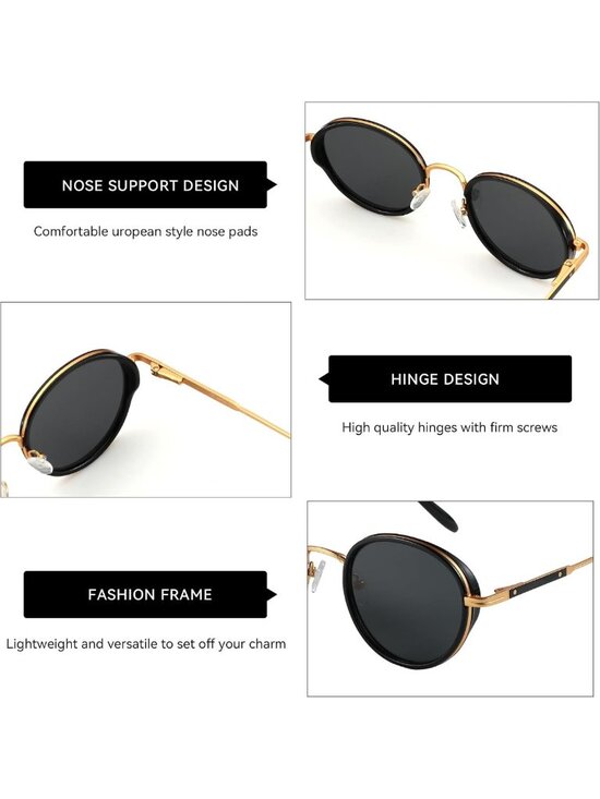 Retro Round Polarized Steampunk Sunglasses - Vintage Metal Frame UV400 Shades